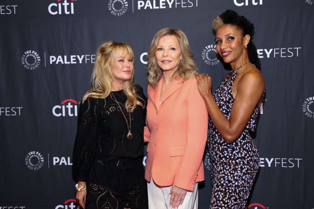 (L-R) US actress and singer Cheryl Ladd, Jordan Ladd and Lindsay Walker attend �Charlie�s Angels� 50th Anniversary Celebration at PaleyFest LA 2026 at the Dolby Theater in Hollywood, California, on April 6, 2026. (Photo by VALERIE MACON / AFP)
