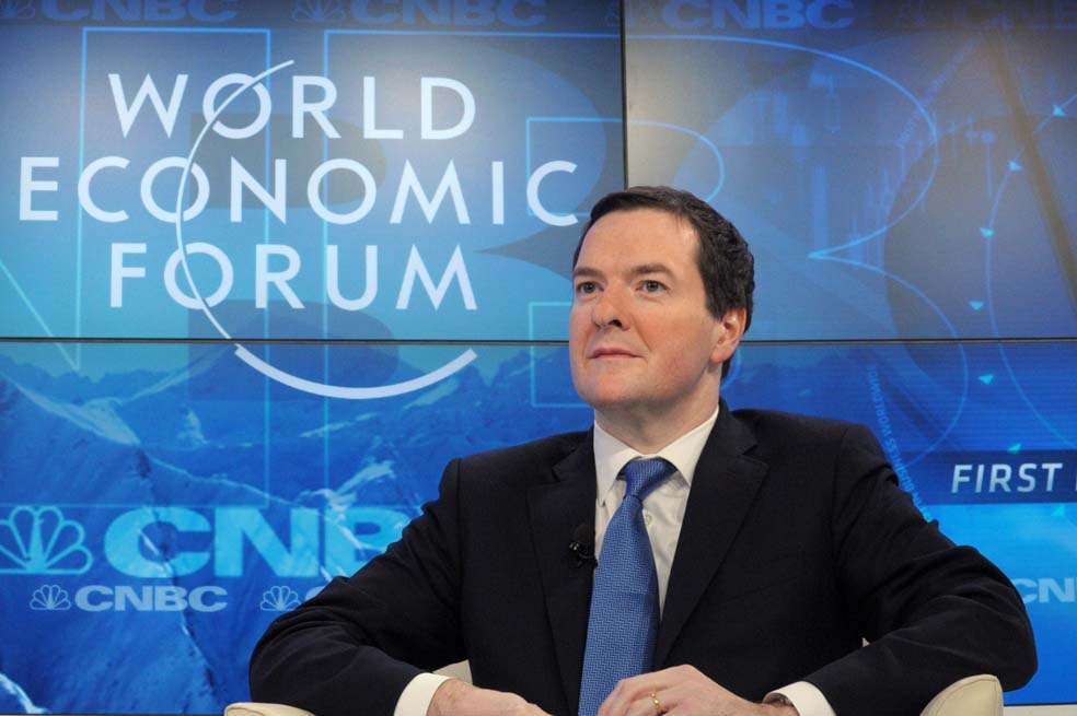 George Osborne, ministro de Finanzas de Gran Bretaña, durante su presentación en el Foro Económico Mundial. / AFP
