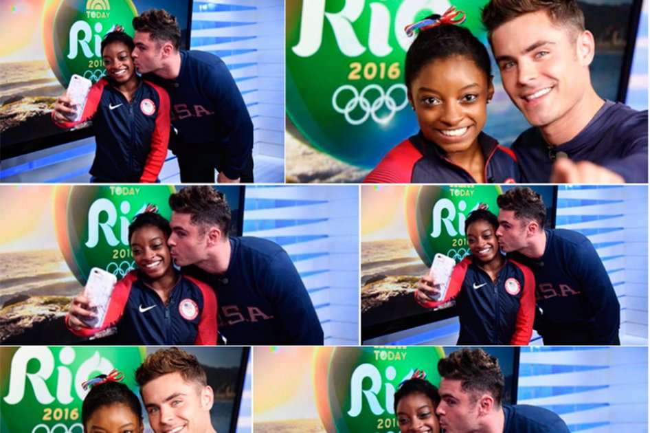 El actor Zac Efron y la gimnasta Simone Biles.