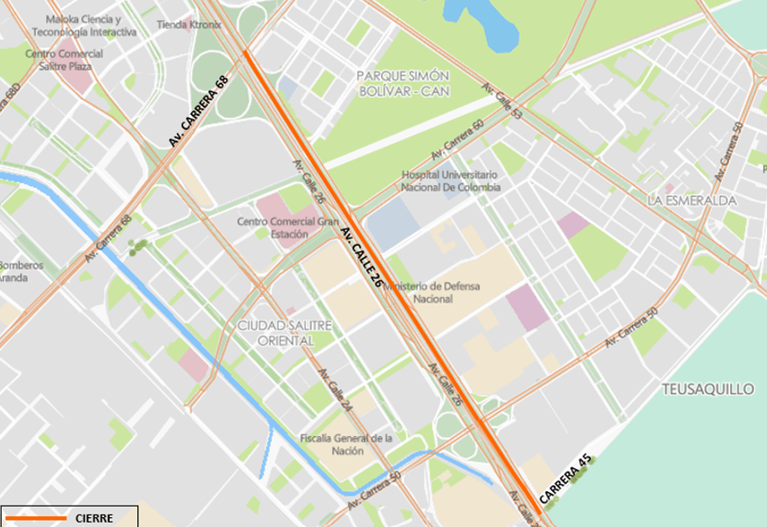 Ojo: cerrarán calzada exclusiva de TM en Av. Calle 26 entre con carrera 45.