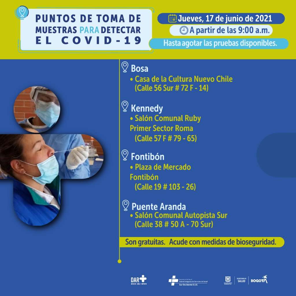 Pruebas COVID-19 en Bogotá: estos son los puntos para este jueves 17 de junio