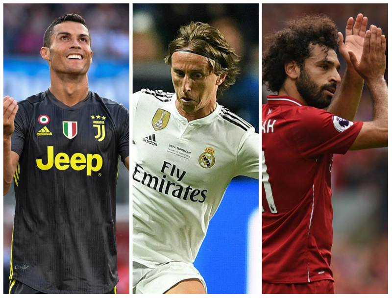 Cristiano Ronaldo (izq.), Modic y Salah (der.). / EFE y AFP