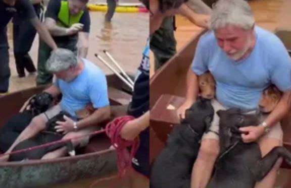 Hombre arriesgó su vida para salvar a sus perros en inundaciones de Brasil (video)