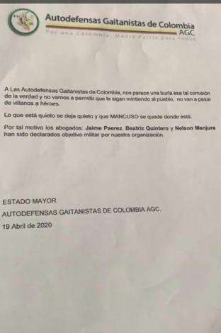 Amenaza contra los abogados de Salvatore Mancuso