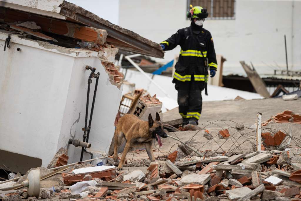 AME5390. CATIA LA MAR (VENEZUELA), 28/06/2026.- Un rescatista colombiano realiza labores de búsqueda de personas desaparecidas en una zona afectada por los terremotos, este domingo, en Catia La Mar (Venezuela). EFE/ Ronald Peña R
