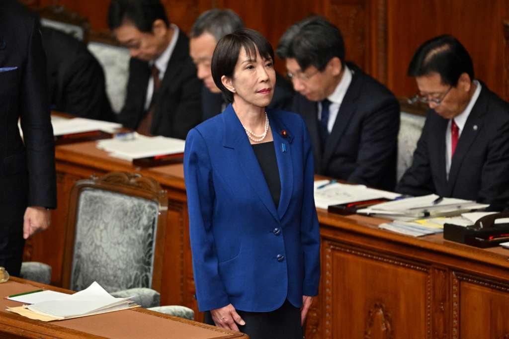 Japan's Prime Minister Sanae Takaichi attends the House of Representatives plenary session to deliver her policy speech in Tokyo on October 24, 2025.