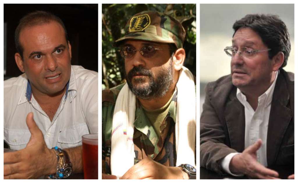 Salvatore Mancuso; Rodrigo Tovar Pupo, alias Jorge 40; y Francisco Santos.