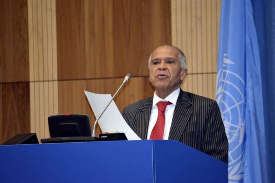 El ministro Alfonso Gómez Méndez durante su intervención en el plenario de la Comisión de Narcóticos de la ONU, que debate en Viena el rumbo de las políticas mundiales sobre drogas.