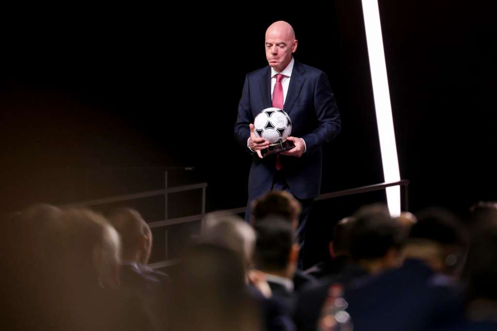 BRUSSELS (Belgium), 12/02/2026.- FIFA President Gianni Infantino reacts during the 50th UEFA Ordinary Congress in Brussels, Belgium, 12 February 2026. (Bélgica, Bruselas) EFE/EPA/CHRISTOPHER NEUNDORF