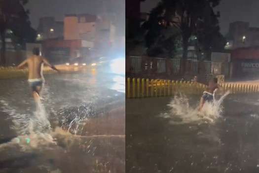 El joven, conocido en redes sociales como Guajiro 69, se lanzó al carril exclusivo de Transmilenio de la estación Policarpa, en la carrera 10, el cual quedó inundado, junto a varias importantes vías más, tras aguaceros del fin de semana.