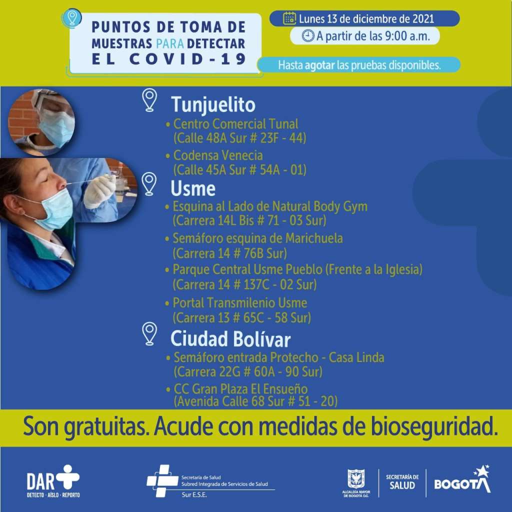 Puntos de atención para realizar la prueba covid-19 gratis.