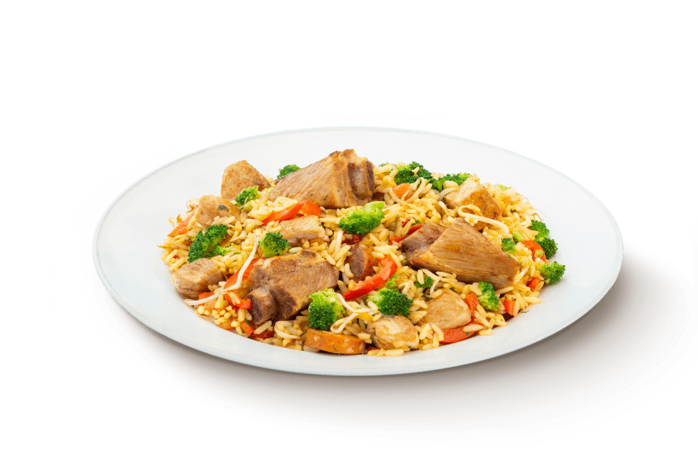 Costilla de cerdo con arroz oriental