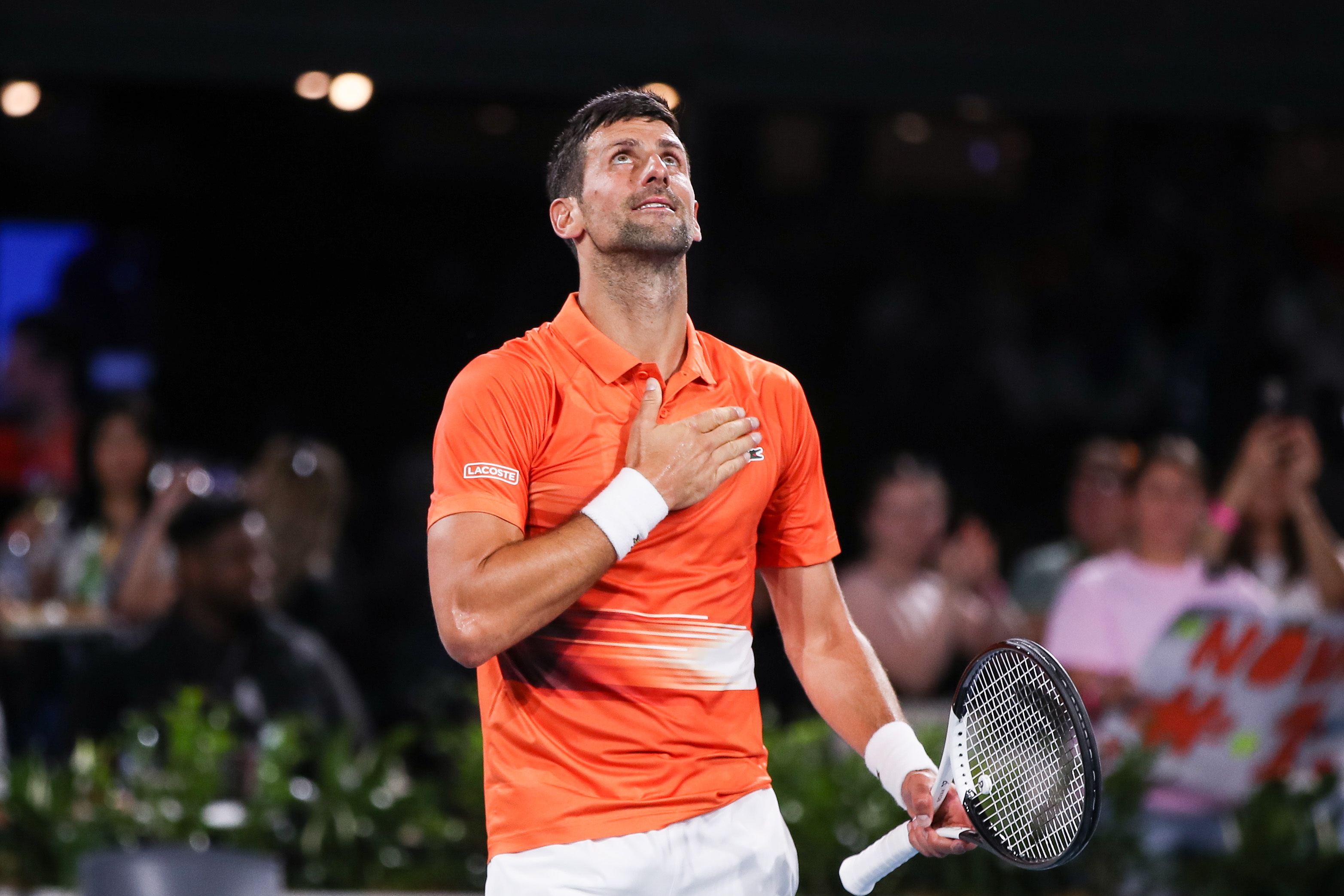Adelaide (Australia), 07/01/2023.- Novak Djokovic of Serbia celebrates winning his Semi Final match against Daniil Medvedev of Russia at the 2023 Adelaide International Tennis Tournament in Adelaide, Australia, 07 January 2023. (Tenis, Rusia, Adelaida) EFE/EPA/MATT TURNER AUSTRALIA AND NEW ZEALAND OUT