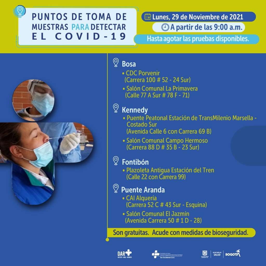 Pruebas covid occidente de Bogotá.