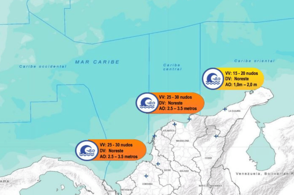 Ideam emite alerta por fuertes vientos en tres departamentos del Caribe.