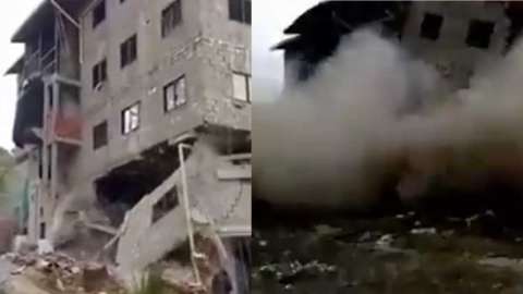 En video: edificio de cuatro pisos se desplomó en Guarne, Antioquia
