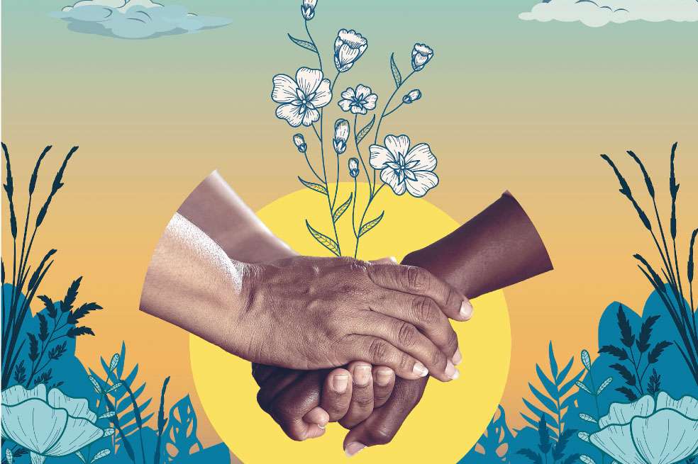imagen ilustrada  de dos manos dando un  saludo conocido como "apretón de manos".