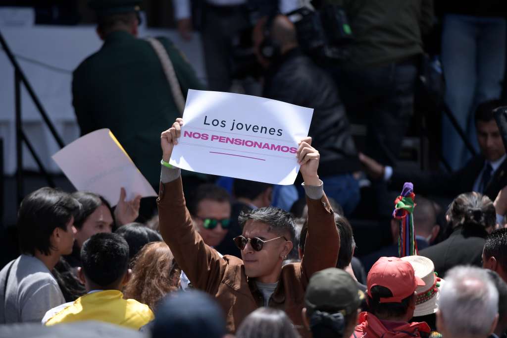 Sanción de la reforma pensional por el Presidente de la República Gustavo Petro, llevada a cabo en la Plaza de Bolívar.