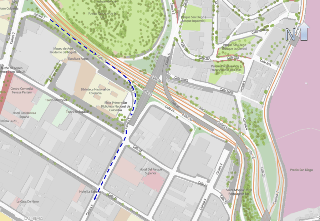 *Los usuarios que circulan en sentido occidente – oriente por la calle 22 y toman la av. circunvalar al sur deberán tomar calle 22 al occidente – carrera 5 al sur