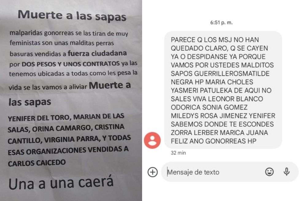 Panfletos y mensajes de textos recibidos por los líderes en Santa Marta.
