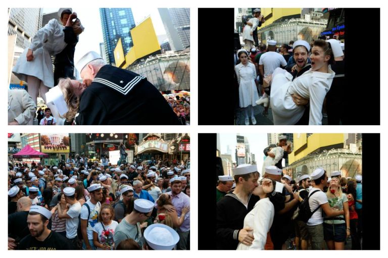 Las parejas del Times Square que conmemoraron 70 años desde que el amor venció a la guerra