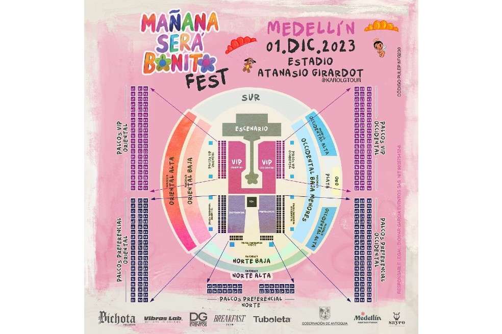 Ubicación de cada localidad para el concierto de Karol G en el Atanasio Girardot.