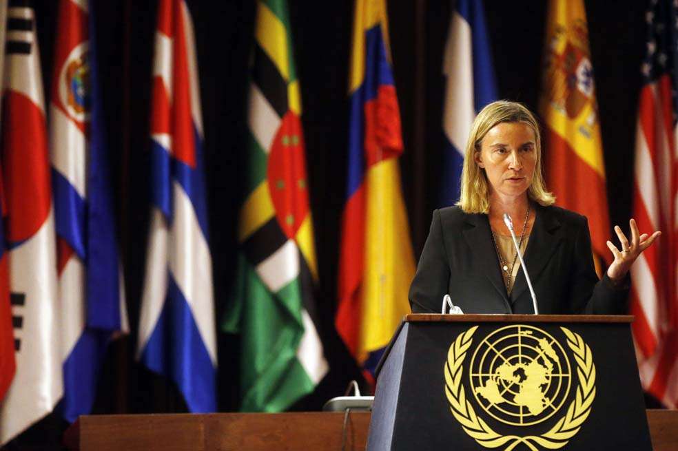 Federica Mogherini, ministra de Relaciones Exteriores de Italia, durante una clase magistral en Chile. / EFE