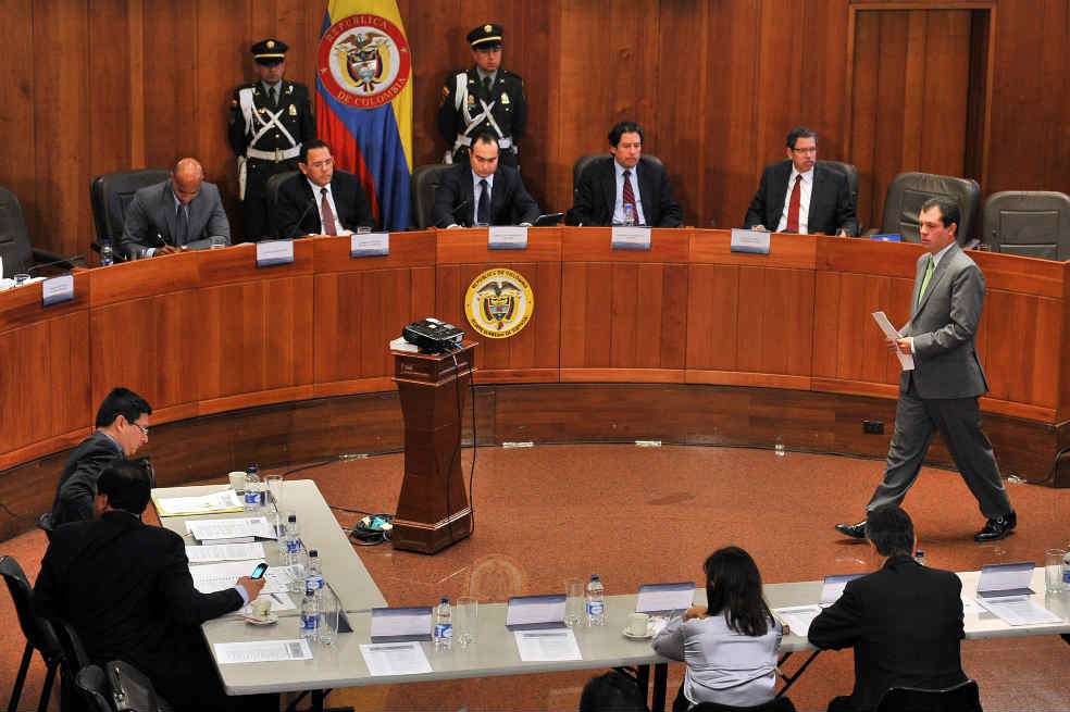 Cuatro magistrados de la Corte Constitucional presidieron la audiencia pública en el Palacio de Justicia. / David Campuzano