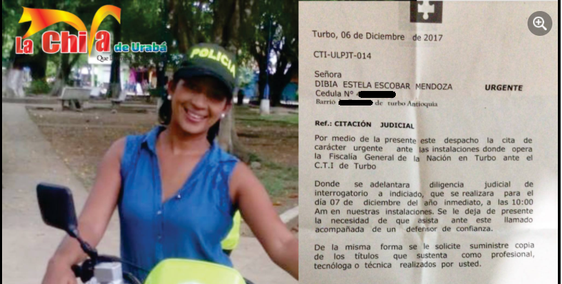 El 7 de diciembre de 2017 el medio local La Chiva de Urabá reveló que la Fiscalía General citó a declarar a Dibia Escobar en el caso de la presunta falsificación de su título universitario.