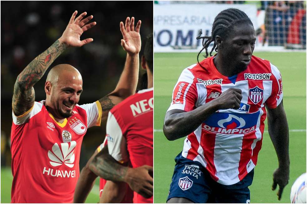 Ómar Pérez y Yimmy Chará, jugadores de Independiente Santa Fe y Júnior de Barranquilla. / El Espectador y Cortesía "El Heraldo"