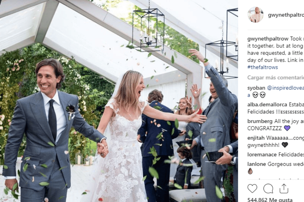 Imagen de la boda de Gwyneth Paltrow. / Foto tomada de la cuenta de Instagram de Gwyneth Paltrow