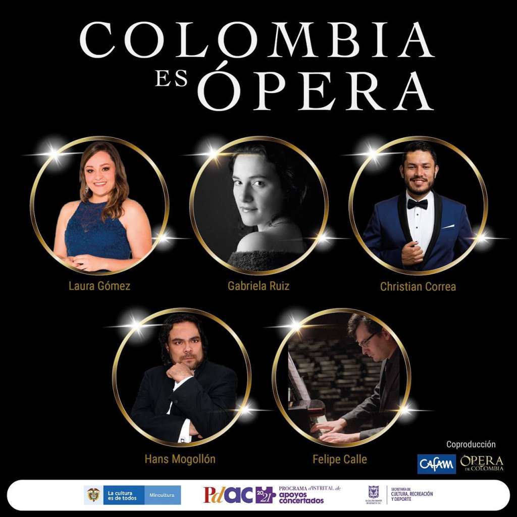 Christian Correa, Hans Mogollón, Gabriela Ruiz, Laura Gómez y el maestro Felipe Calle rendirán homenaje a los 45 años de la Ópera de Colombia.