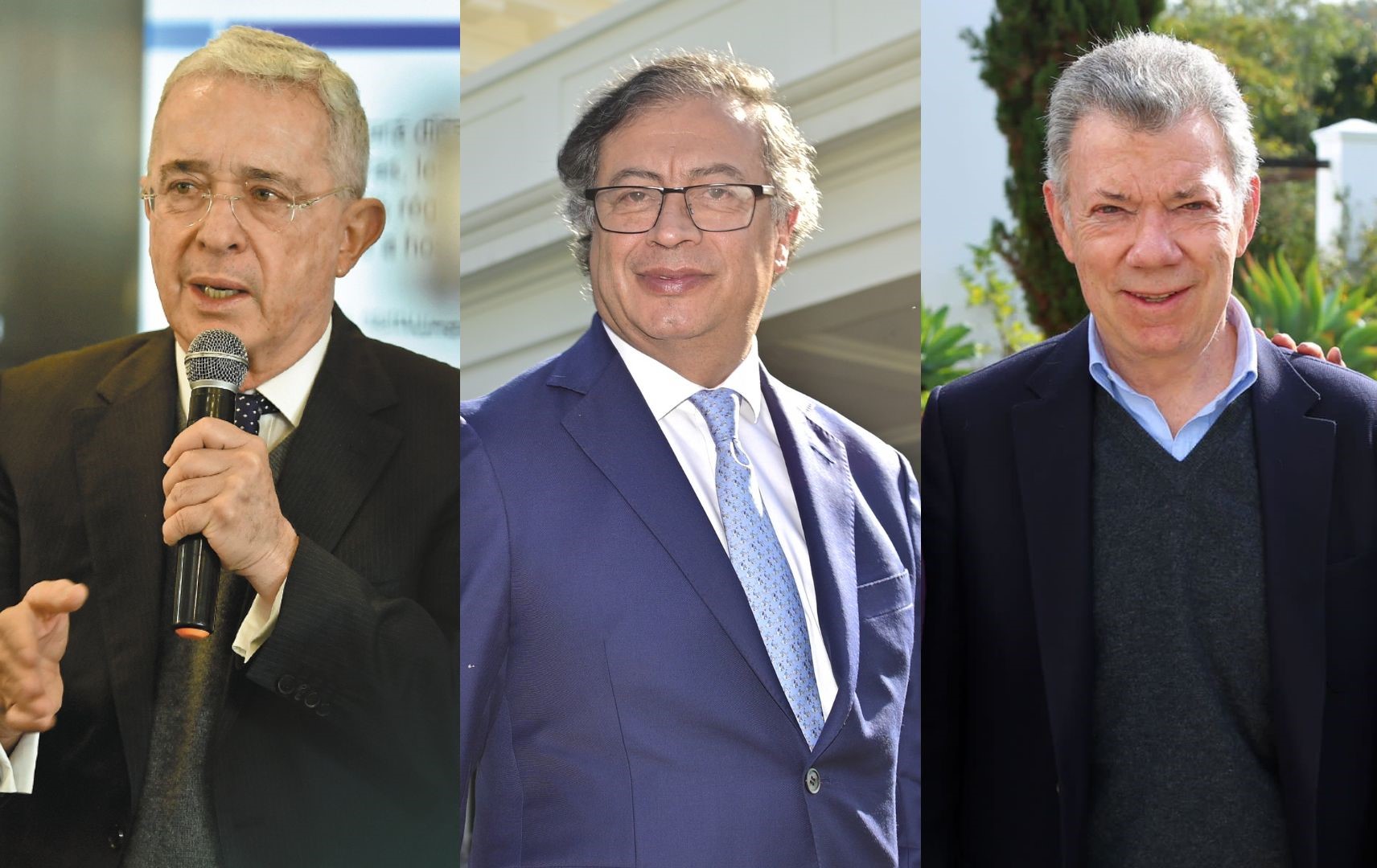 Expresidente Álvaro Uribe, presidente Gustavo Petro y expresidente Juan Manuel Santos.