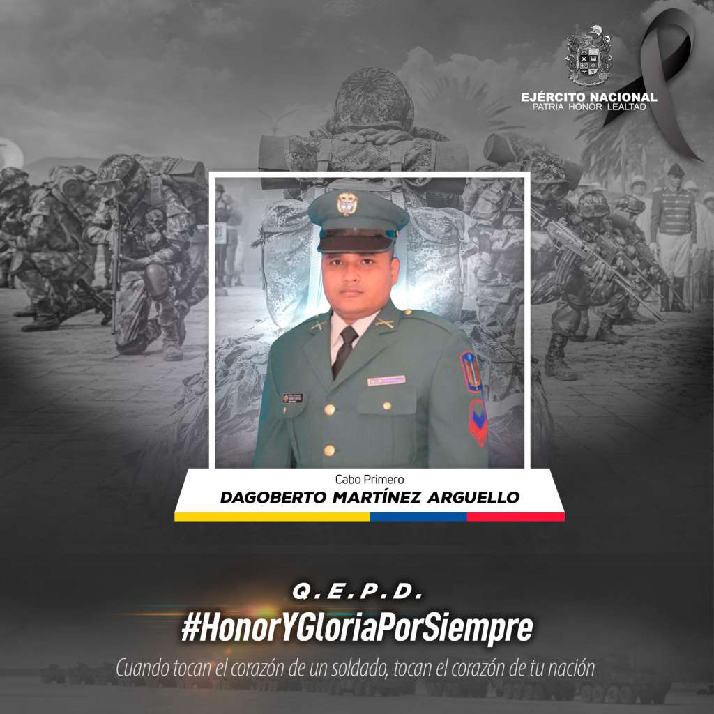 Se trata del cabo primero Dagoberto Martínez Arguello, quien había resultado herido en un ataque de ese grupo armado en la vereda Crucito de ese municipio. En total tres uniformados perdieron la vida.