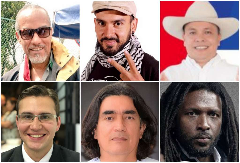 Arriba. Bruno Díaz, Manuel Garzón y Alexis Calvo. / Abajo. Jonathan Rincón, Gustavo Bolívar y Donpopo Ayara.