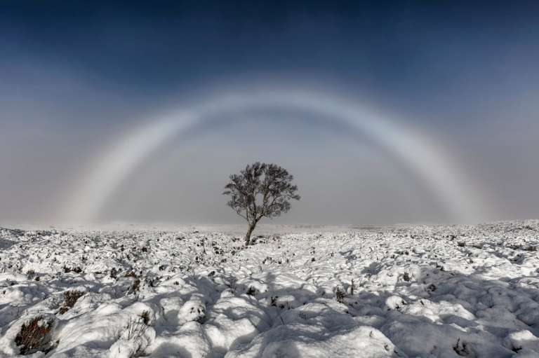 Fogbow de Melvin Nicholson fue tomada en Escocia. Muestra el momento en el que el Sol quema la niebla.