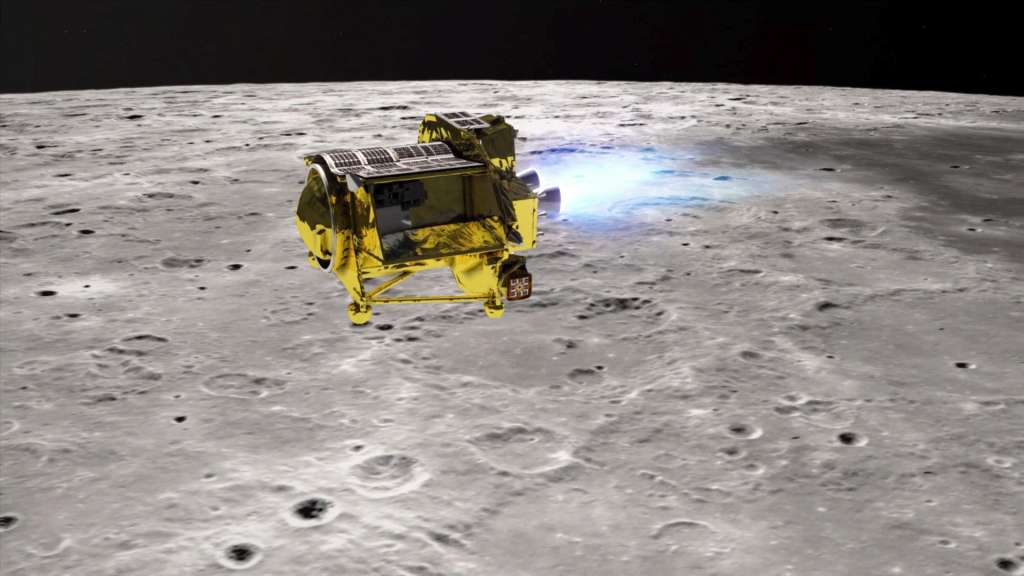 - (Japan), 19/01/2024.- An undated handout image made available by the Japan Aerospace Exploration Agency (JAXA) on 20 January 2024 shows an artist illustration of the SLIM (Smart Lander for Investigating Moon) cruising over the moon. According to JAXA officials, in the early hours (Japan standard time) of 20 January 2024, SLIM successfully soft-landed on the moon but cannot generate power due to solar panel failure. (Japón) EFE/EPA/JAXA HANDOUT HANDOUT EDITORIAL USE ONLY/NO SALES HANDOUT EDITORIAL USE ONLY/NO SALES