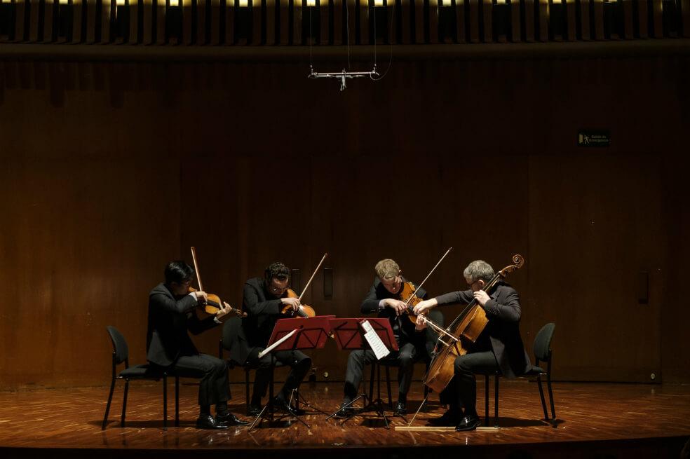 El Cuarteto Diotima, de Francia, está integrado por Yun-Peng Zhao, Léo Marillier (en reemplazo de la violinista Constance Ronzzatti), Franck Chevalier y Pierre Morlet. / Gabriel Rojas © Banco de la República