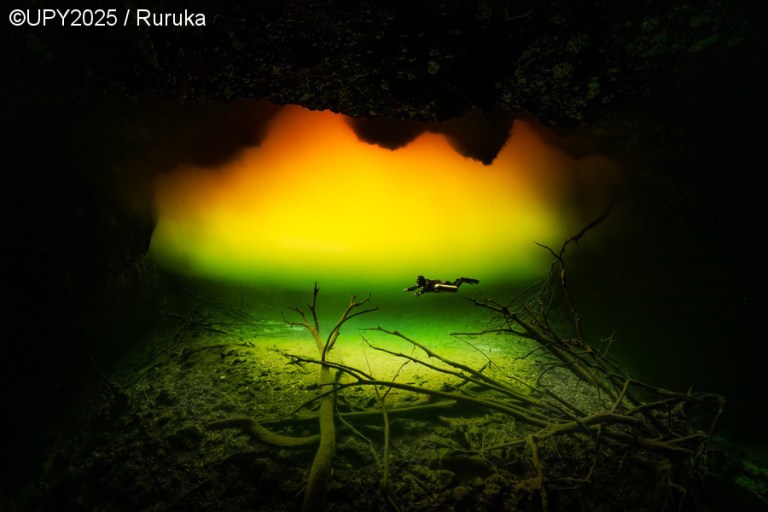 El Up & Coming Underwater Photographer of the Year 2025 fue otorgado a Ruruka por Aurora Underwater, una imagen capturada en Cancún, México, durante la temporada de lluvias, con la ayuda de un guía local como modelo.
