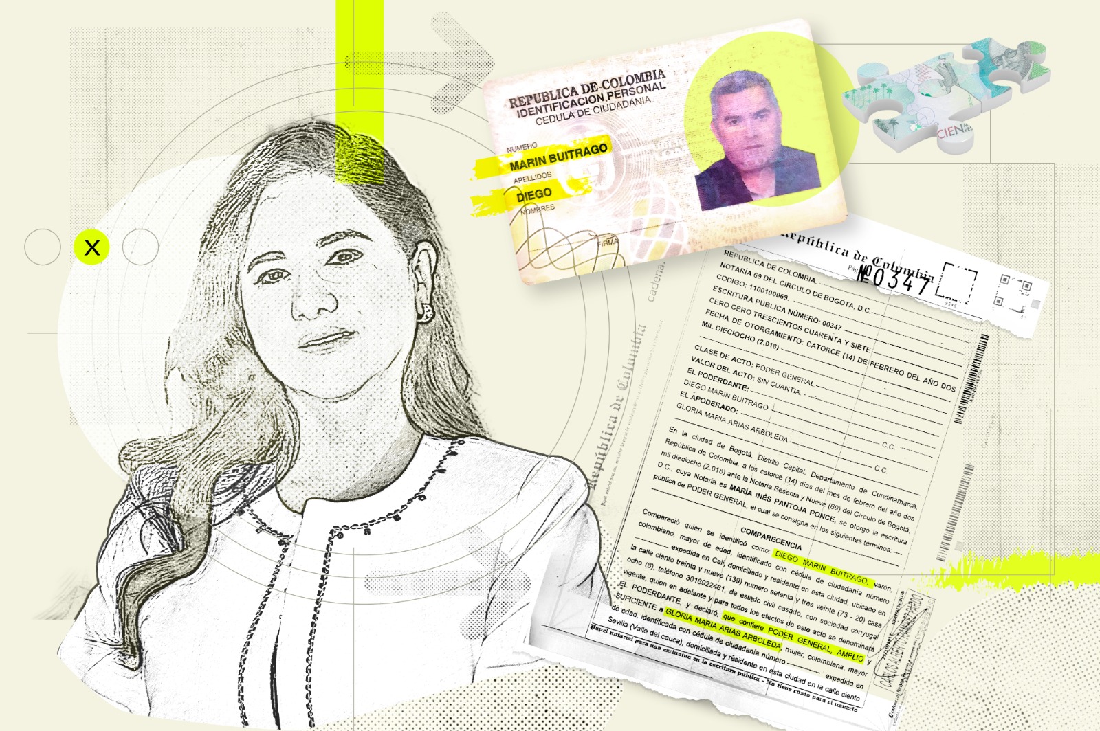 Gloria María Arias Arboleda aparece como la abogada en todos los asuntos de Papá Pitufo desde 2018./ Ilustración William Niampira.