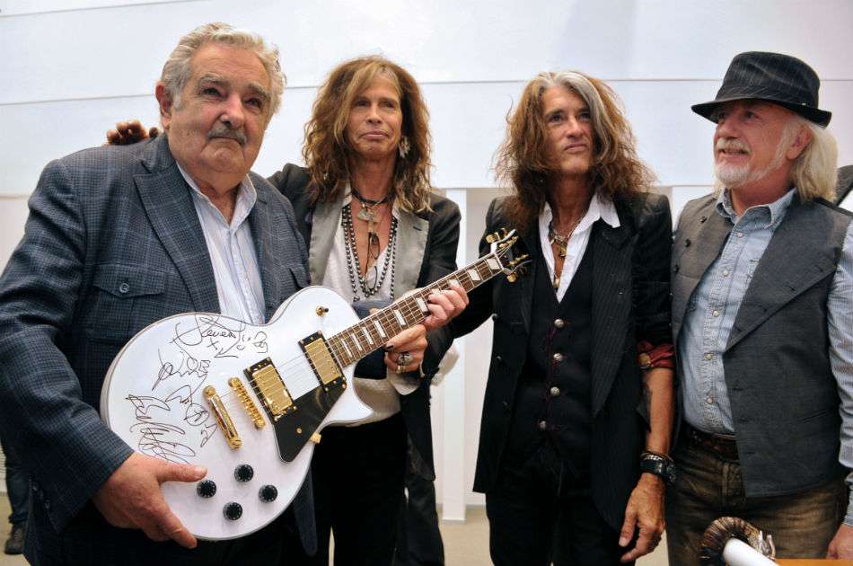 La banda Aerosmith con el presidente José Mujica