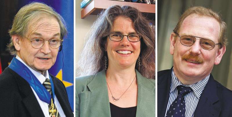 Richard Penrose, Andrea Ghez y Reinhard Genzel, ganadores del Premio Nobel de Física. 
