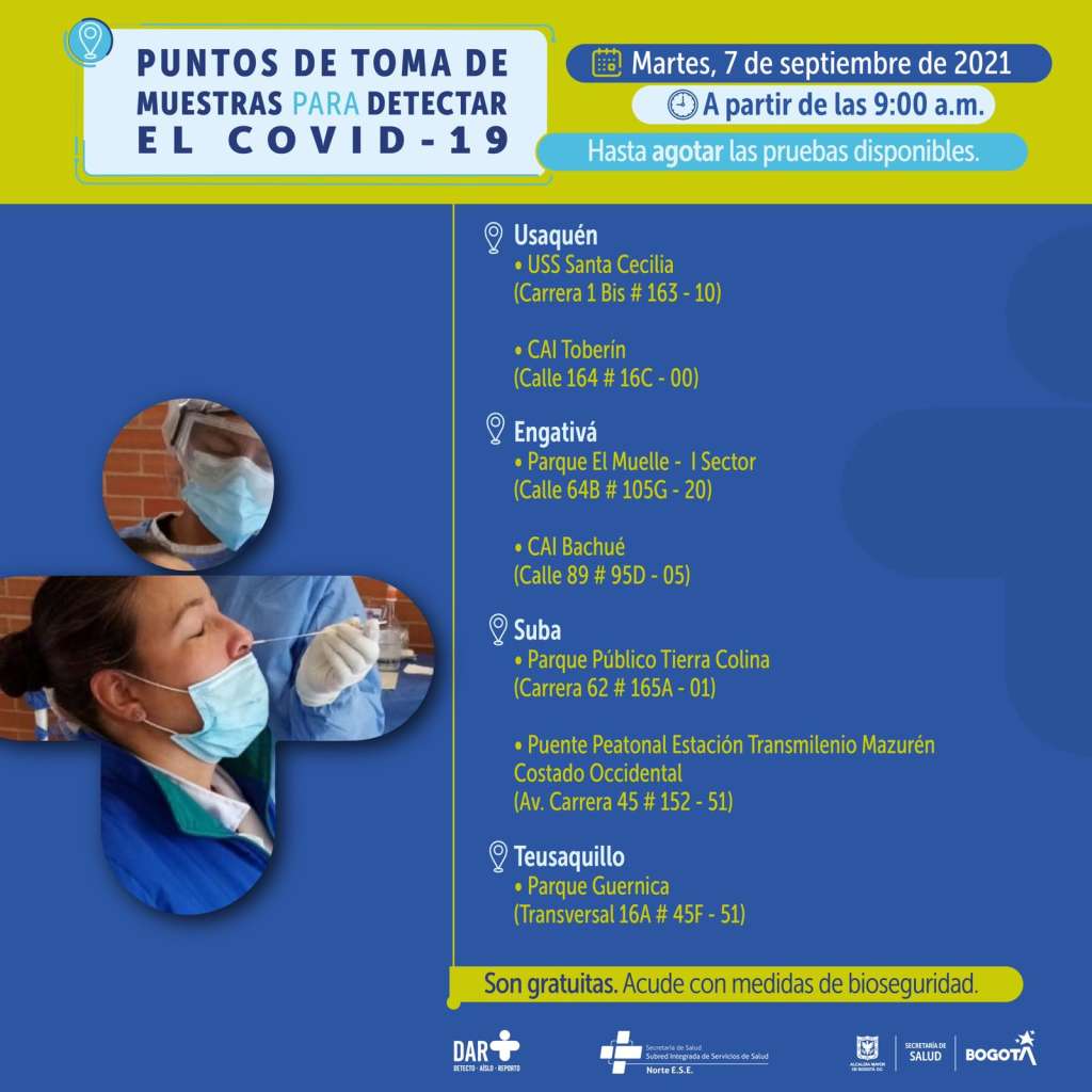 En estos puntos habrá pruebas gratuitas para COVID-19 este martes en Bogotá
