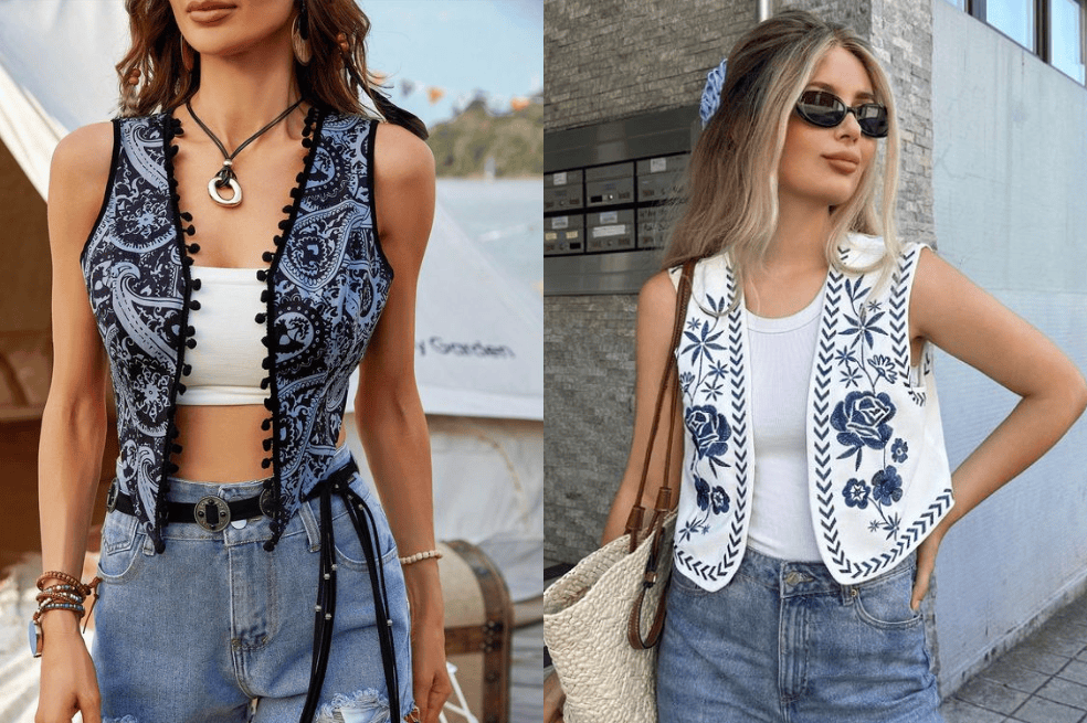 Chaleco boho, uno de los chalecos para mujeres de moda en 2024.