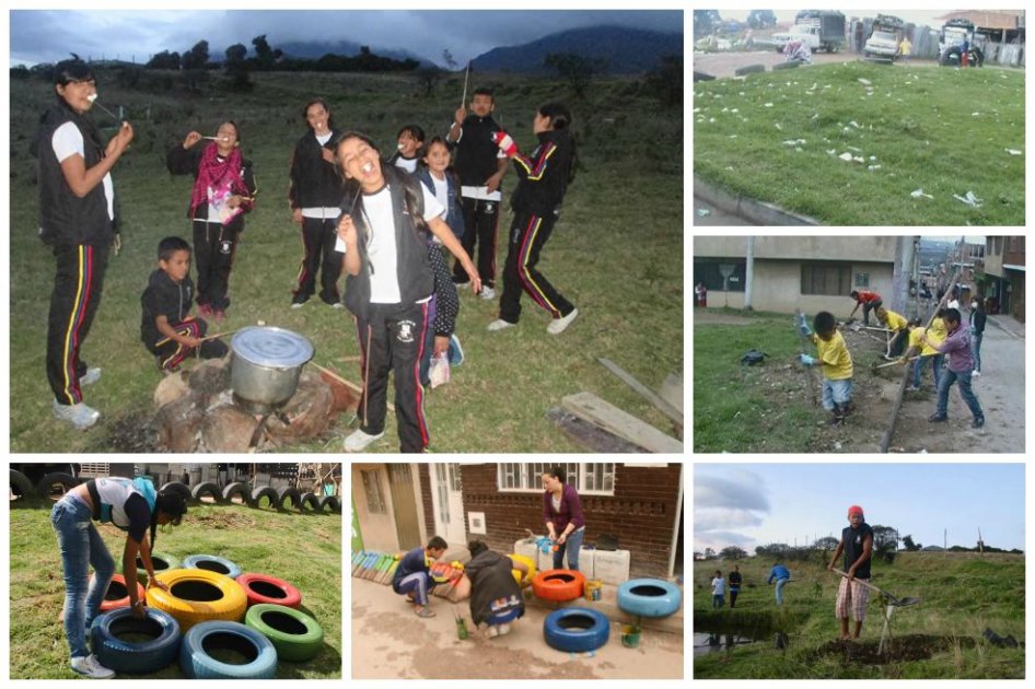 Fotos de la restauración de la zona verde por la Fundación Ataraxia, en el barrio Chicó Sur. / Cortesía.