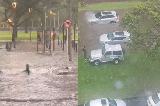 La tarde del viernes 22 de noviembre se reportaron varias emergencias debido a las fuertes lluvias que cayeron en varios puntos de la ciudad. A la izquierda, desbordamiento del caño del parque El Virrey, a la derecha, inundaciones en tramo norte de la carrera séptima, en la localidad de Usaquén.