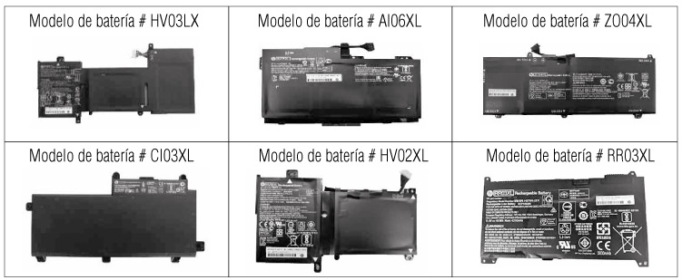 Muchas de estas baterías son internas en el sistema, por lo que usted no las puede reemplazar o remover por su cuenta. HP proporcionará servicios de reemplazo de baterías por parte de un técnico autorizado sin costo alguno. Para más información visite el sitio web www.hp.com/go/batteryprogram2018.