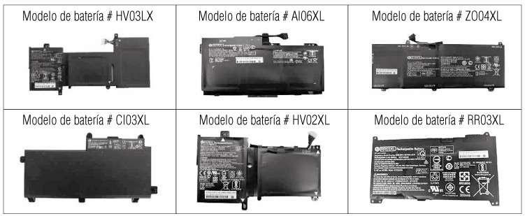 Muchas de estas baterías son internas en el sistema, por lo que usted no las puede reemplazar o remover por su cuenta. HP proporcionará servicios de reemplazo de baterías por parte de un técnico autorizado sin costo alguno. Para más información visite el sitio web www.hp.com/go/batteryprogram2018.