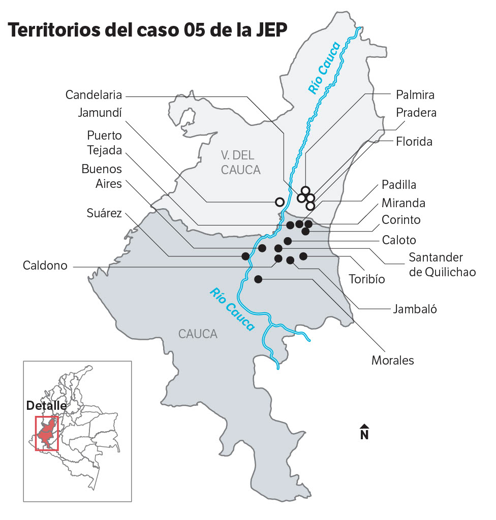 Estos son los municipios incluidos en el caso 05 de la JEP, que prioriza la situación territorial del norte del Cauca y el sur del Valle del Cauca.