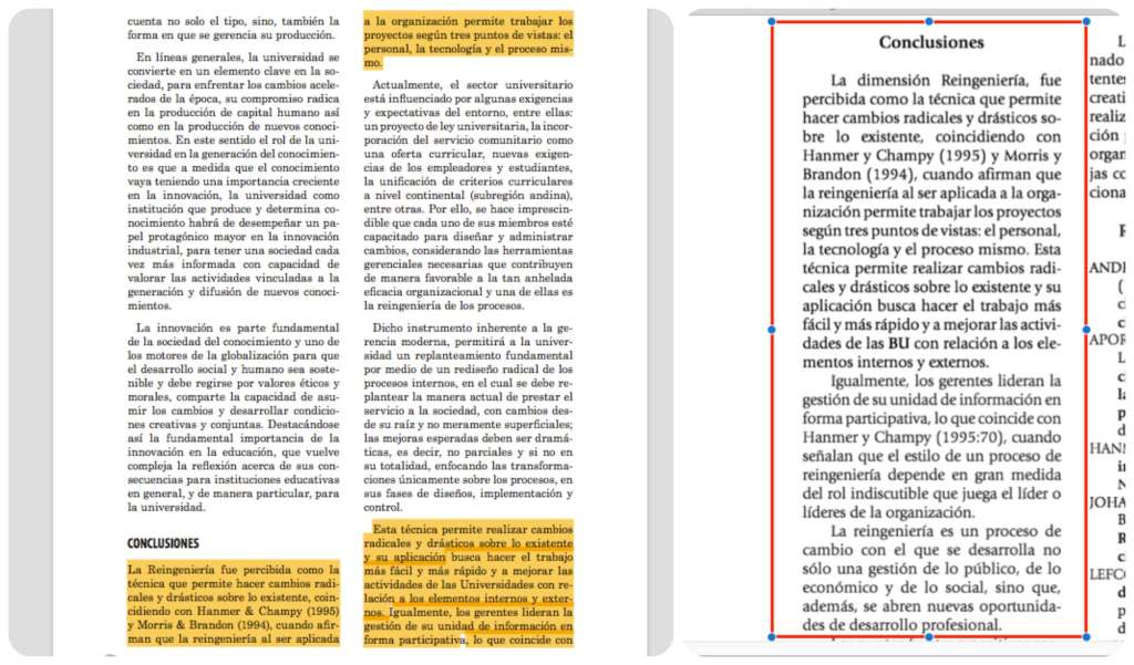 El texto de Crissien (izquierda) comparado con el de Norcka Fernández y Egla Ortega (derecha).